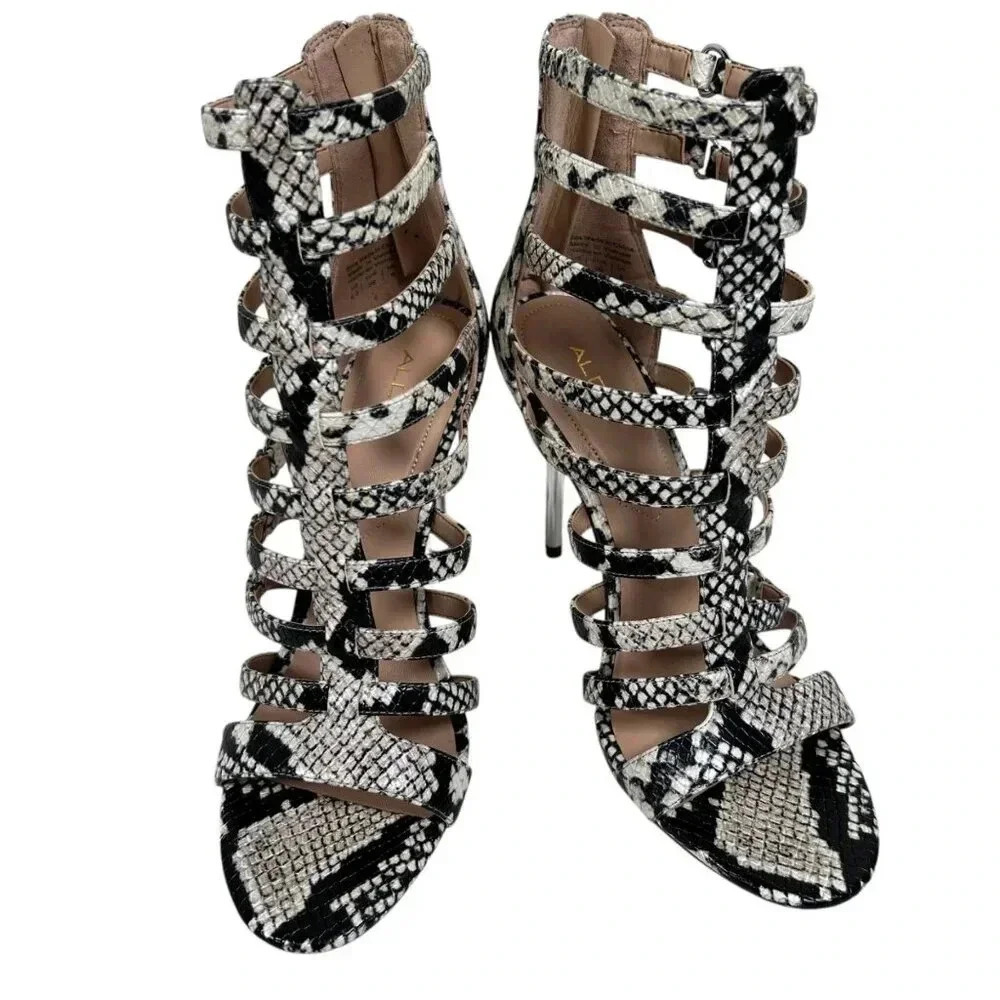 Aldo Unaclya Snake 8.5 Strappy Cage Heels Stiletto Animal Print Party